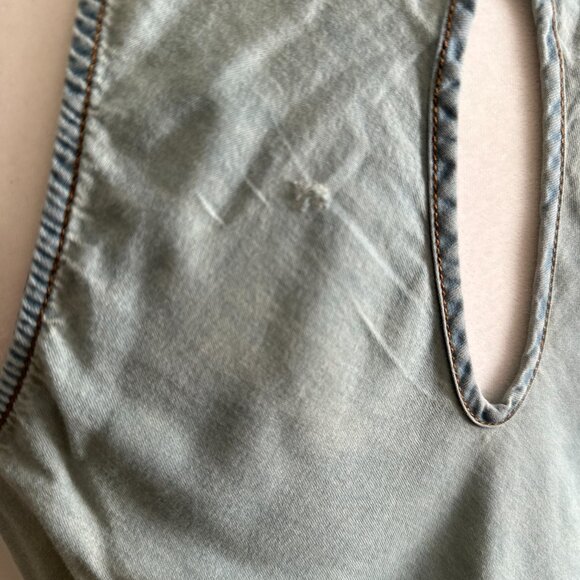 Vanilla Star Chambray Denim Sleeveless Tank Top Keyhole Back Blue Green Size M - Picture 8 of 8